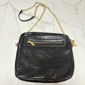DANIER BLACK LEATHER CROSSBODY BAG CHAIN STRAP GOLD TONE HARDWARE